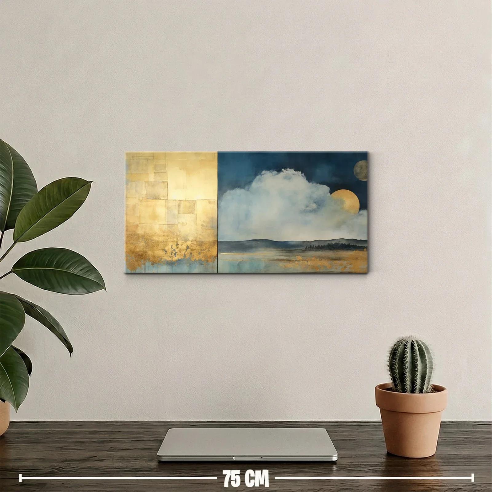 Cuadro paisaje con nube grande y luna dorada — miniatura 2