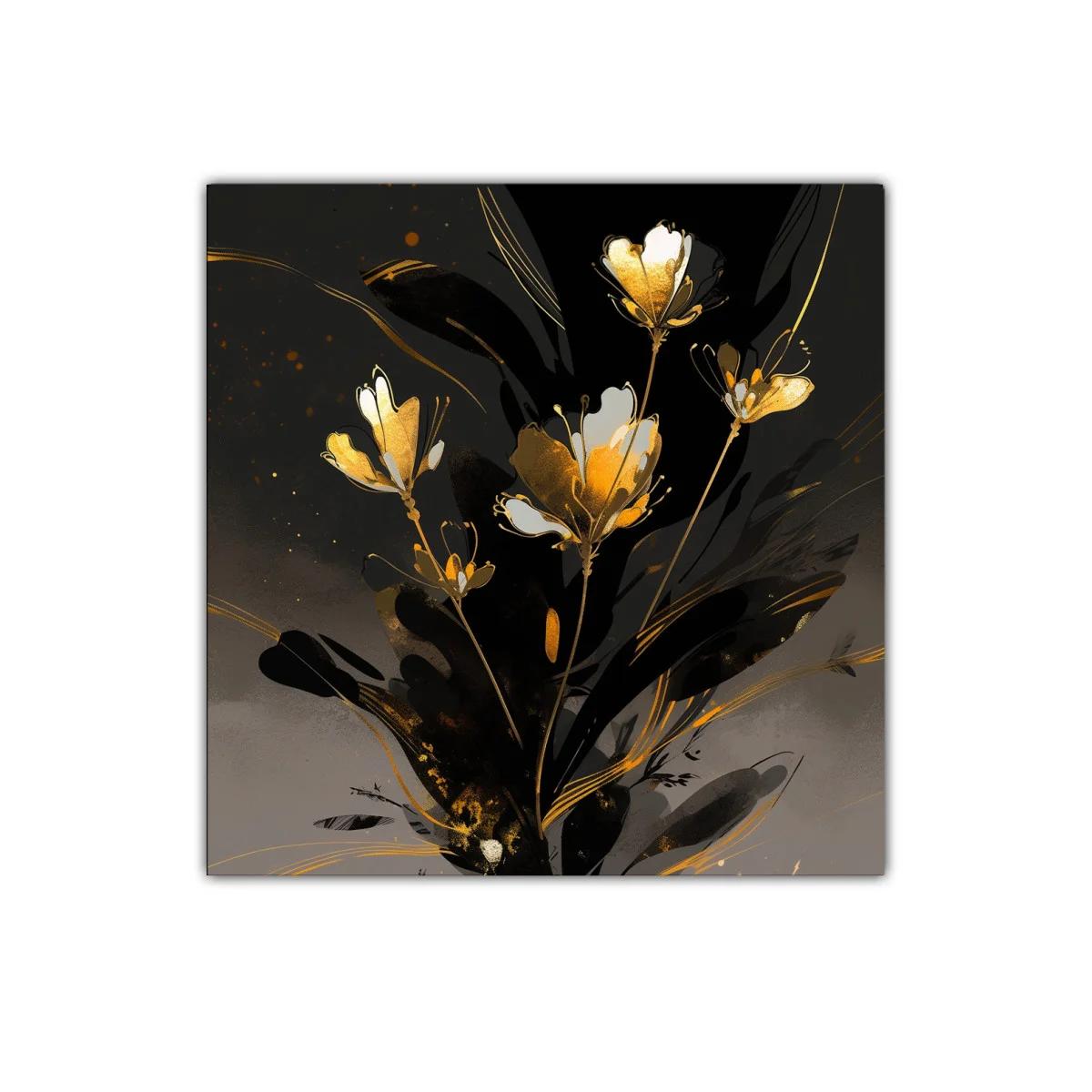 Elegancia floral en tonos dorados y negro profundo