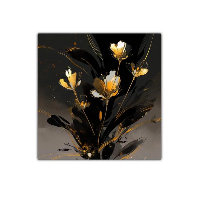 Elegancia floral en tonos dorados y negro profundo