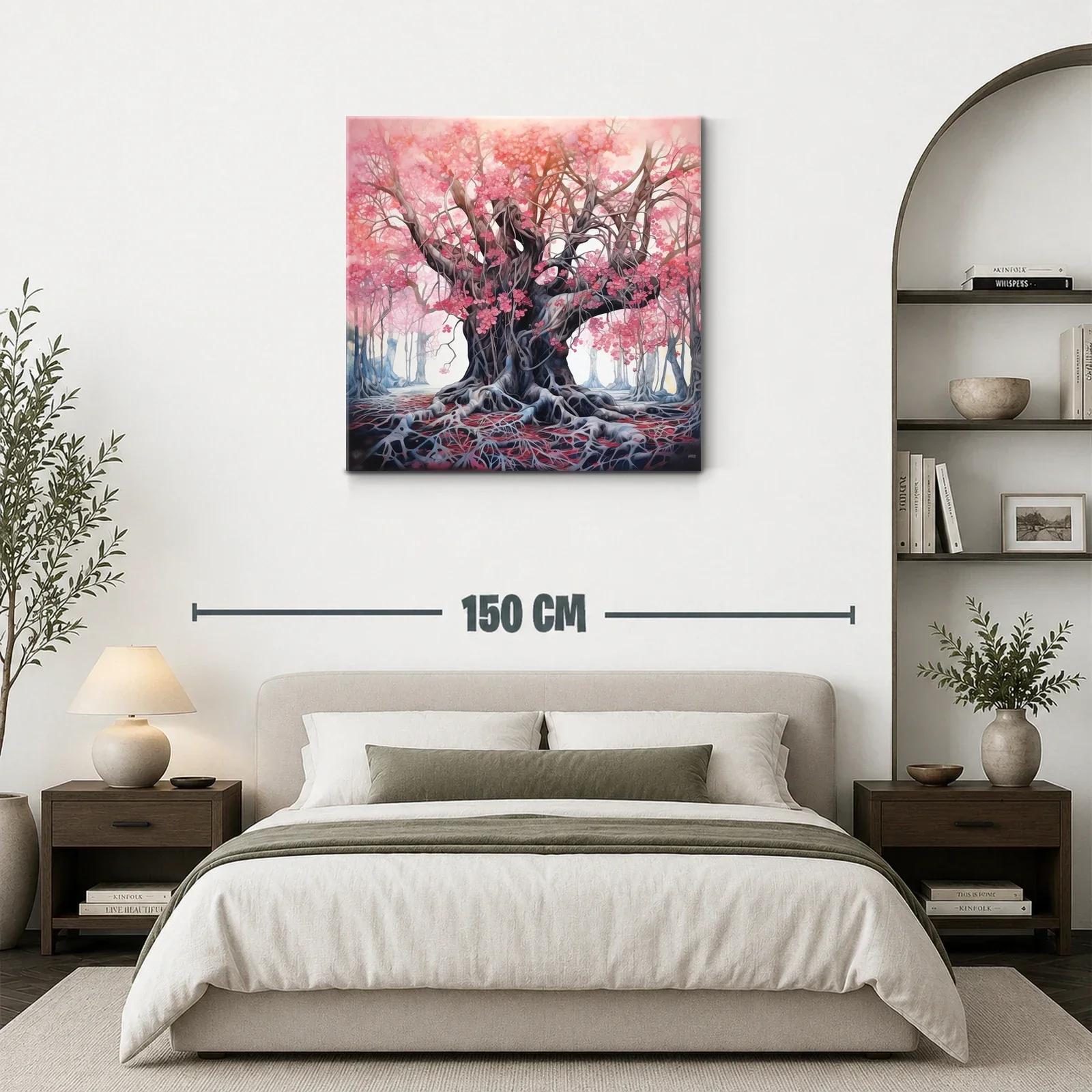 Árbol mágico con flores rosa en bosque encantado — miniatura 3