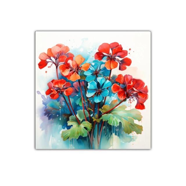 Cuadro decorativo flores vibrantes en tonos rojos y azules