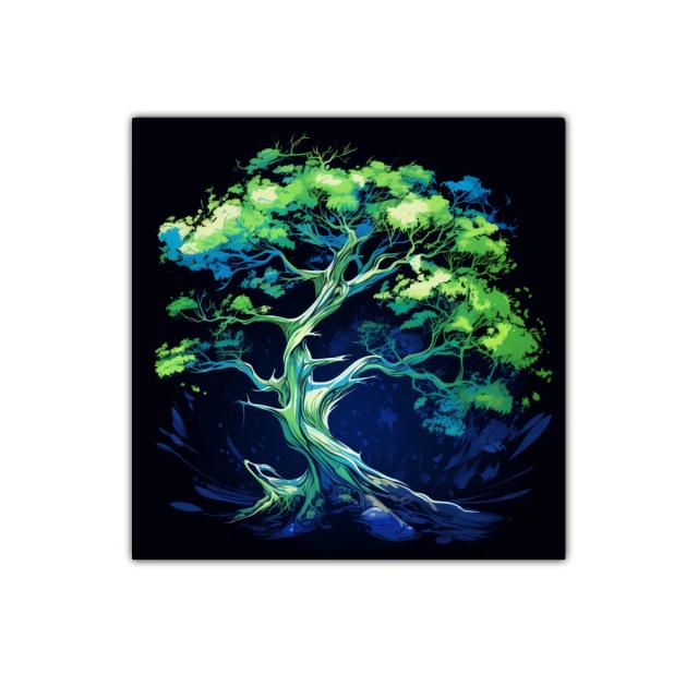 Árbol verde iluminado sobre fondo oscuro para decoración