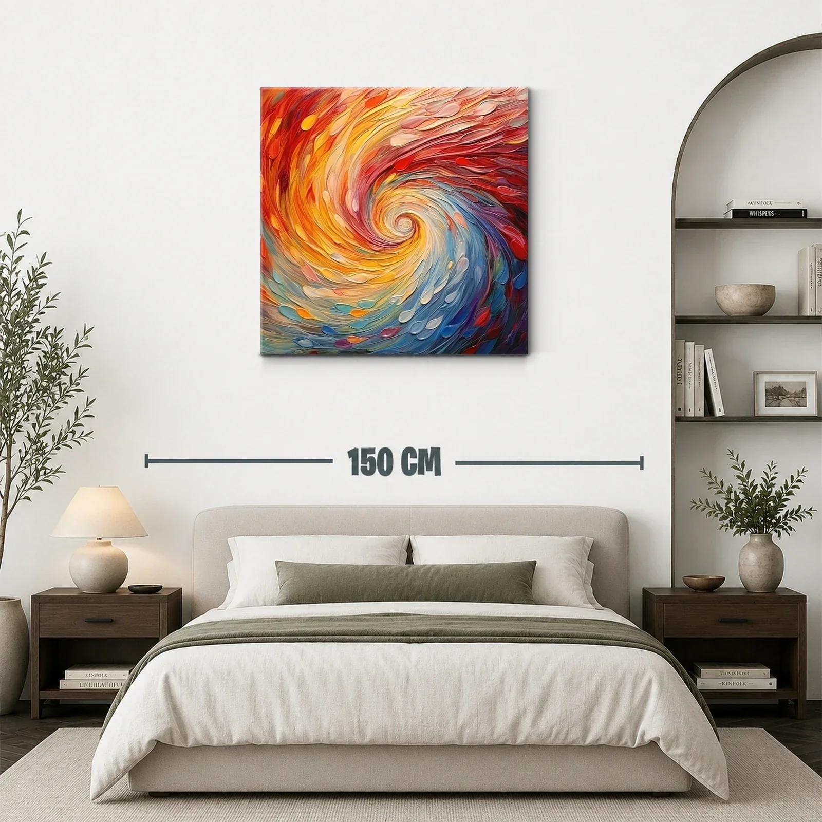 Cuadro abstracto en espiral con vibrantes tonos cálidos y fríos — miniatura 3