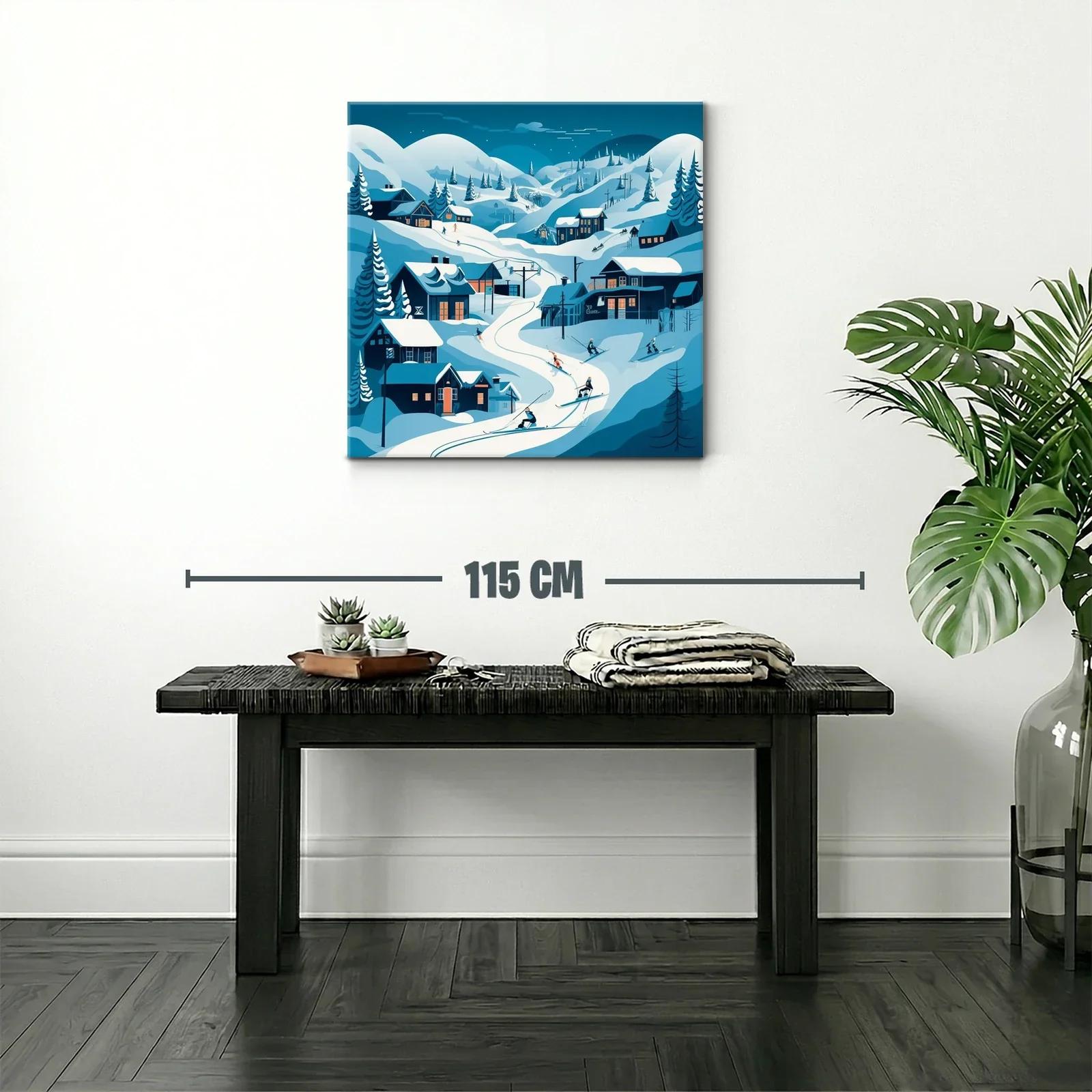 Paisaje invernal con esquiadores en montaña nevada — miniatura 2
