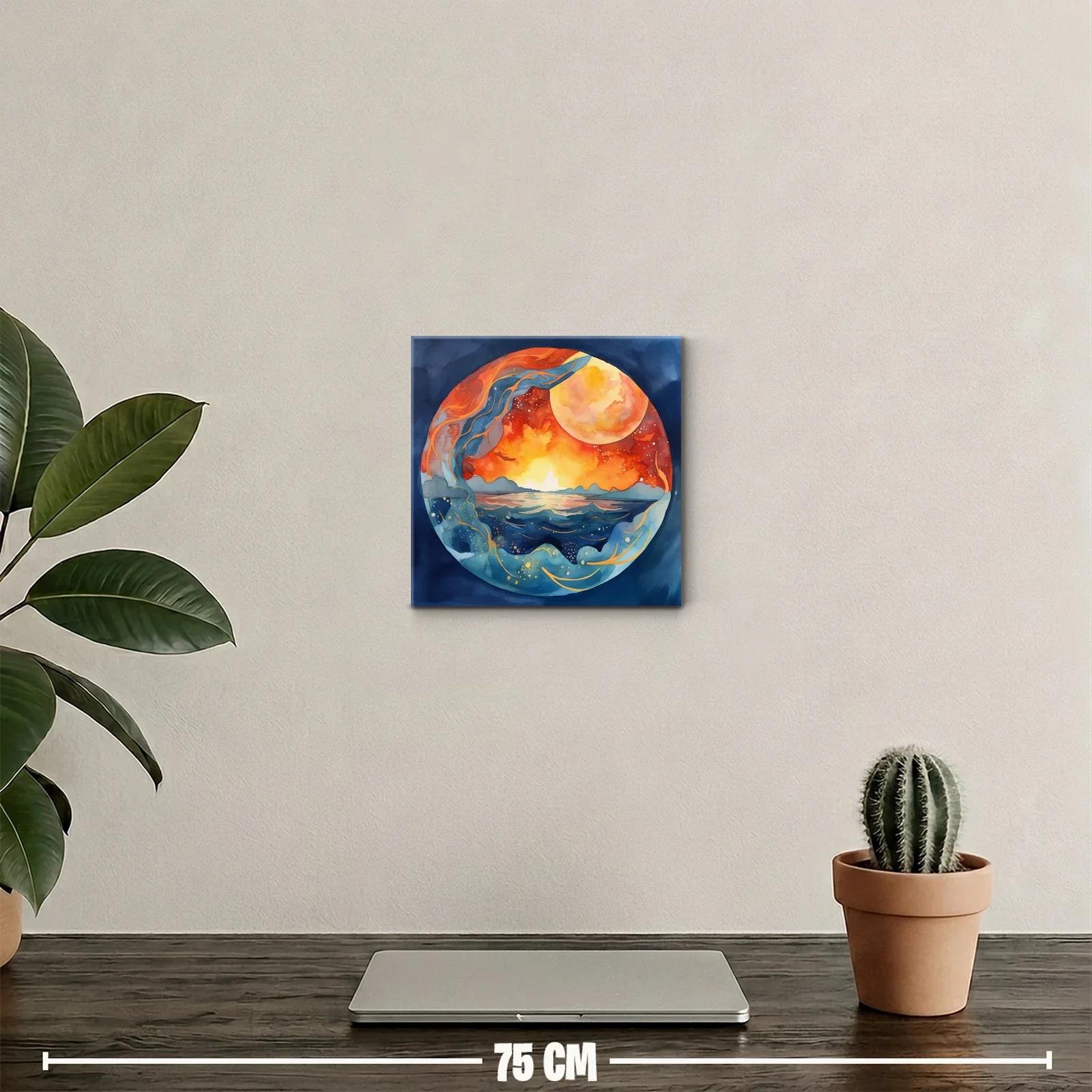 Atardecer celestial con mar y luna gigante vibrante — miniatura 2