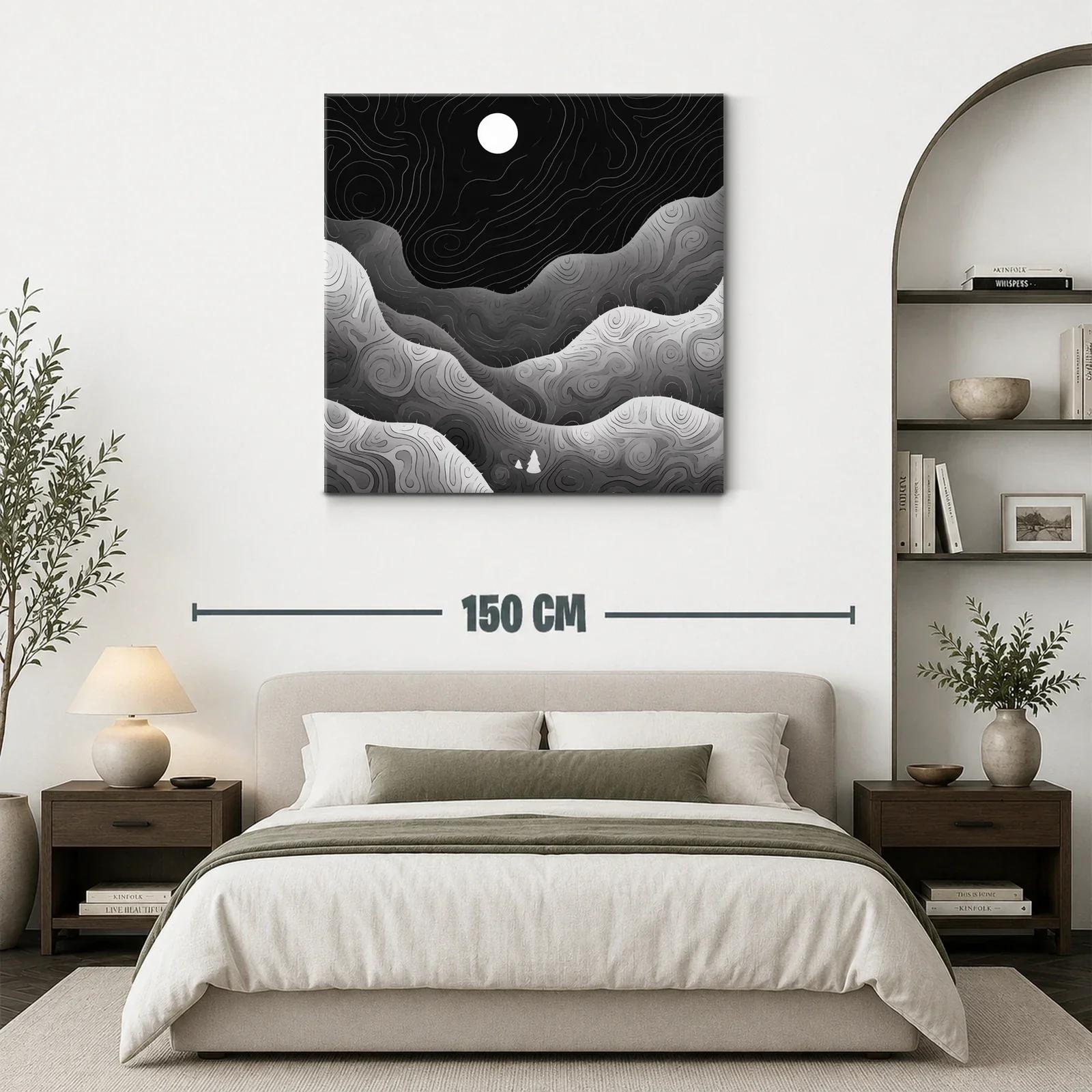 Paisaje nocturno abstracto en tonos grises y negros — miniatura 3