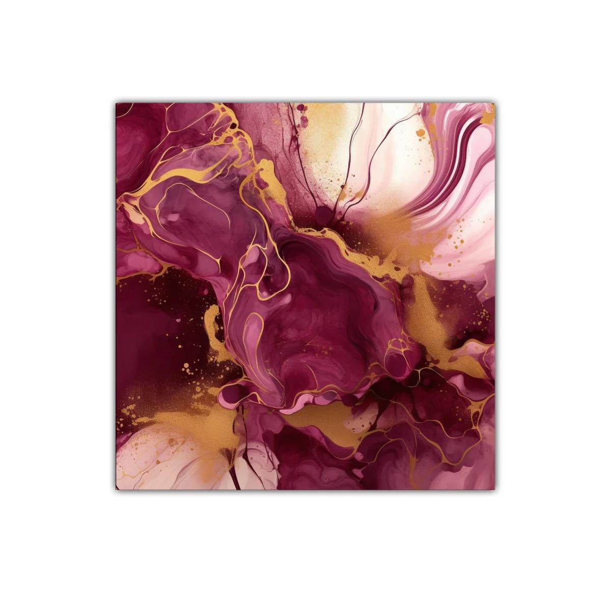 Cuadro abstracto con tonos burdeos y detalles dorados — imagen principal