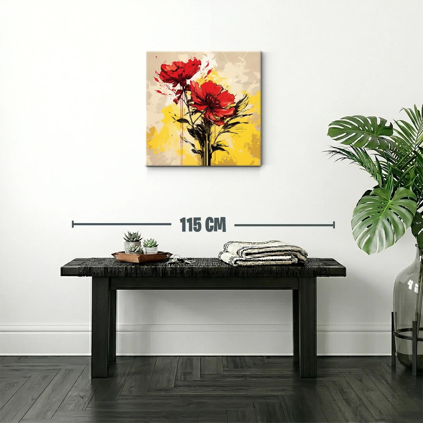Flor roja vibrante con fondo amarillo y beige — miniatura 2