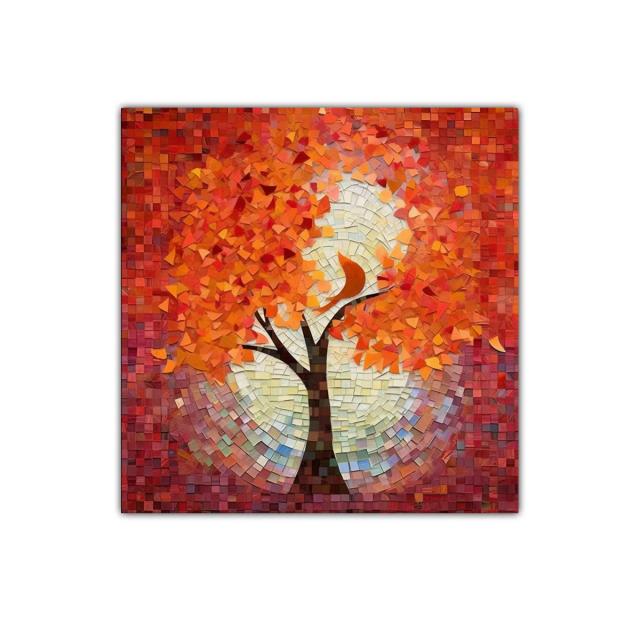 Árbol en tonos cálidos con fondo vibrante y abstracto