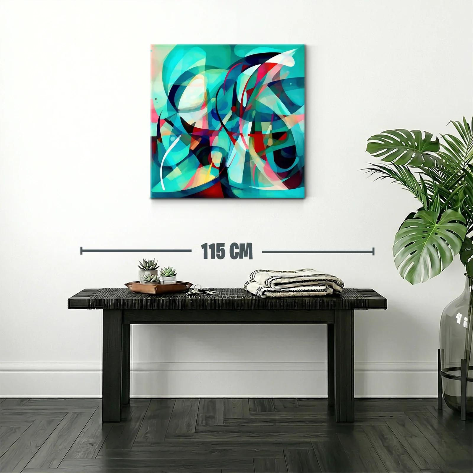 Cuadro abstracto vibrante con formas fluidas en tonos turquesa — miniatura 2