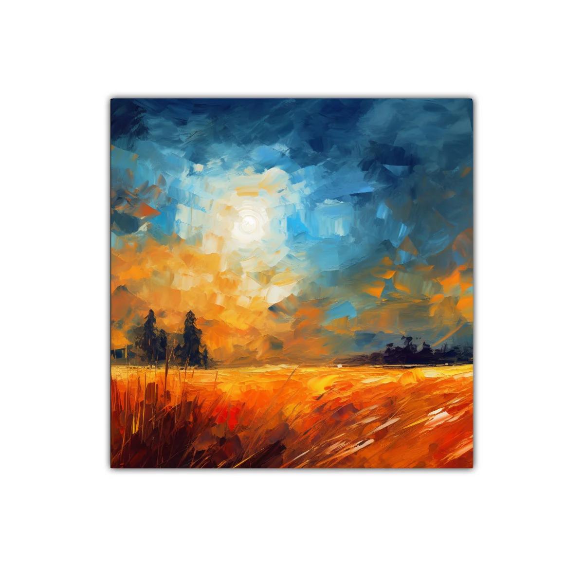 Paisaje abstracto de campo dorado al atardecer — miniatura 1