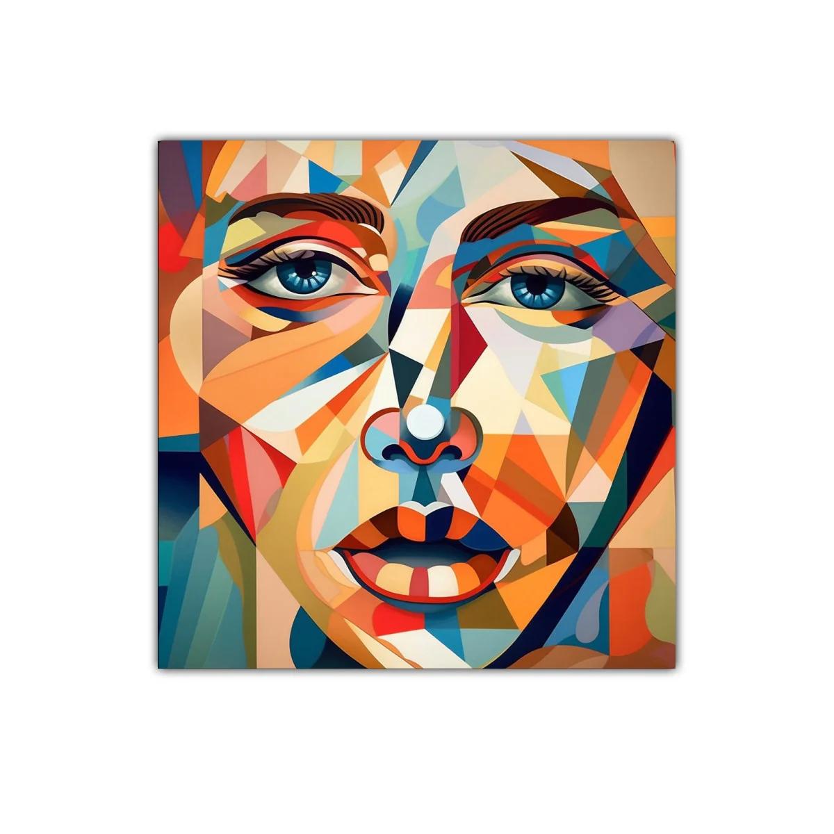 Rostro abstracto en vibrantes tonos geométricos — imagen principal
