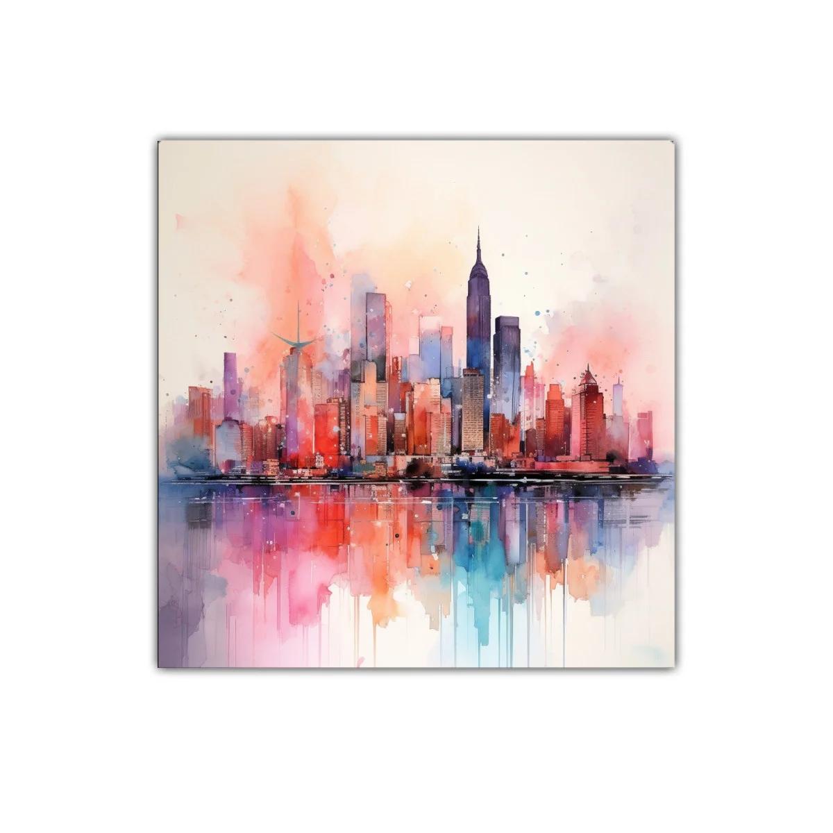 Vibrante paisaje urbano con reflejos coloridos al atardecer — imagen principal