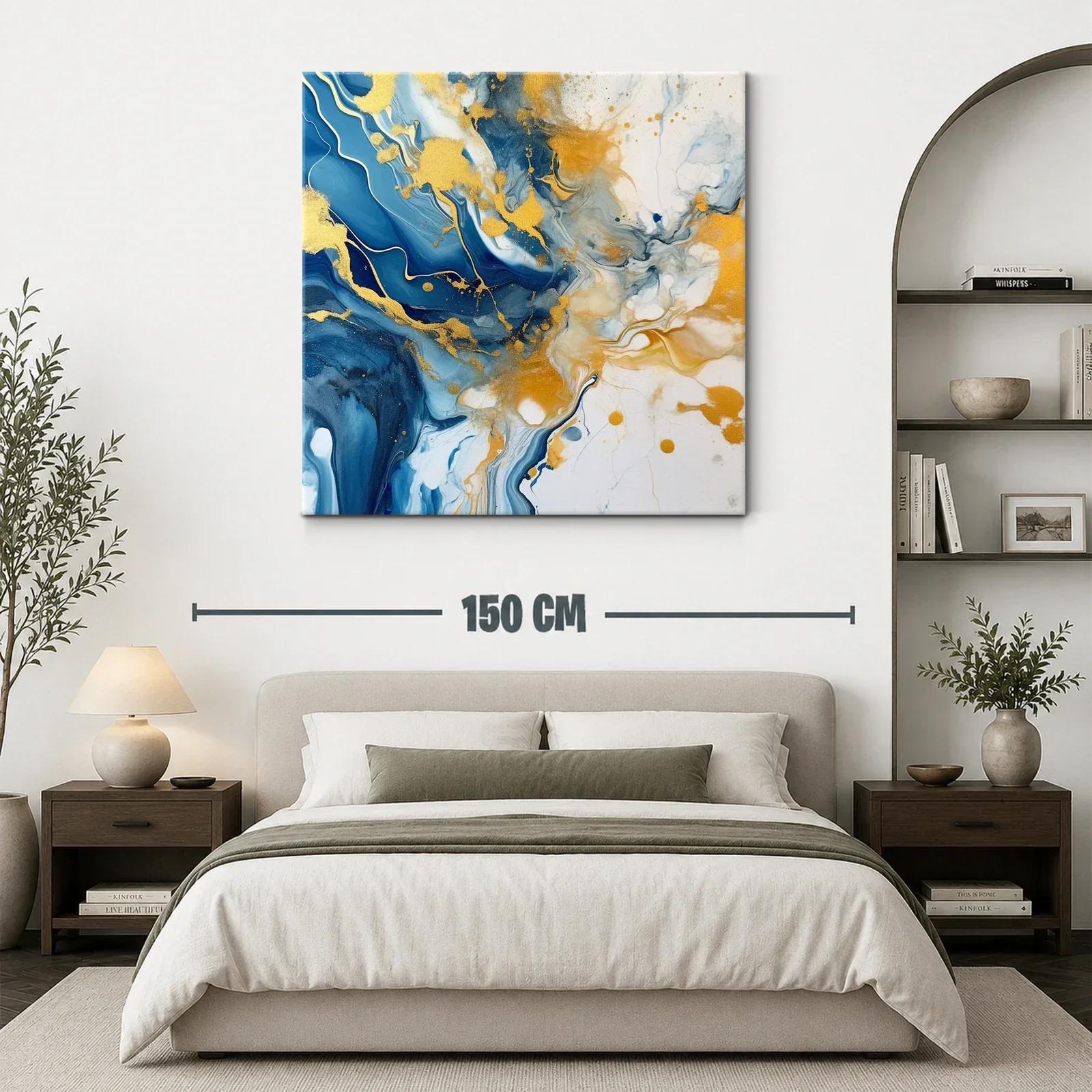 Cuadro abstracto con vibrantes tonos azules y dorados — miniatura 3