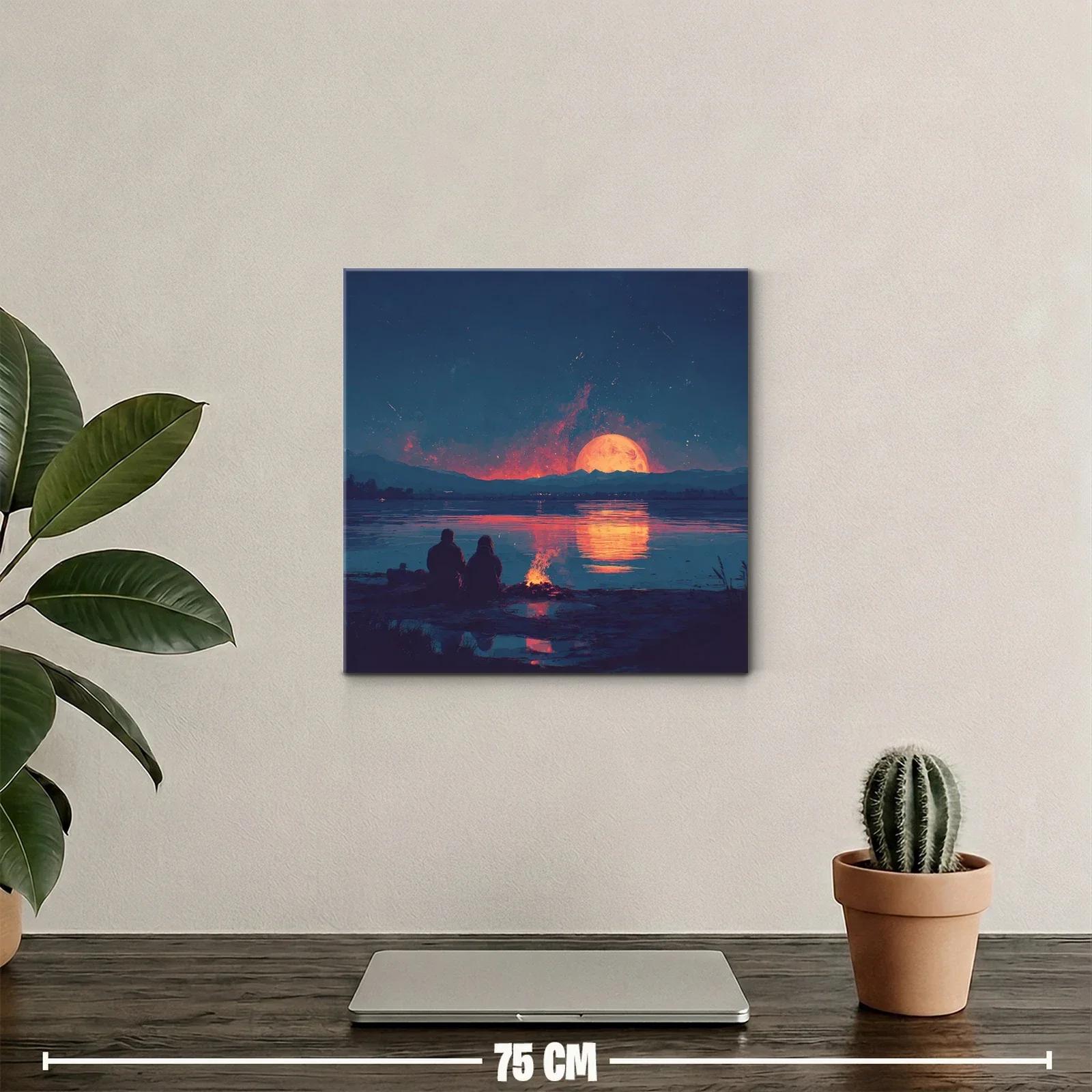 Atardecer romántico con luna llena sobre el lago tranquilo — miniatura 2