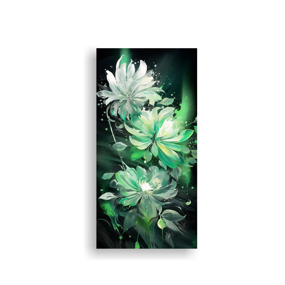Cuadro flores de loto blancas y verdes con fondo oscuro