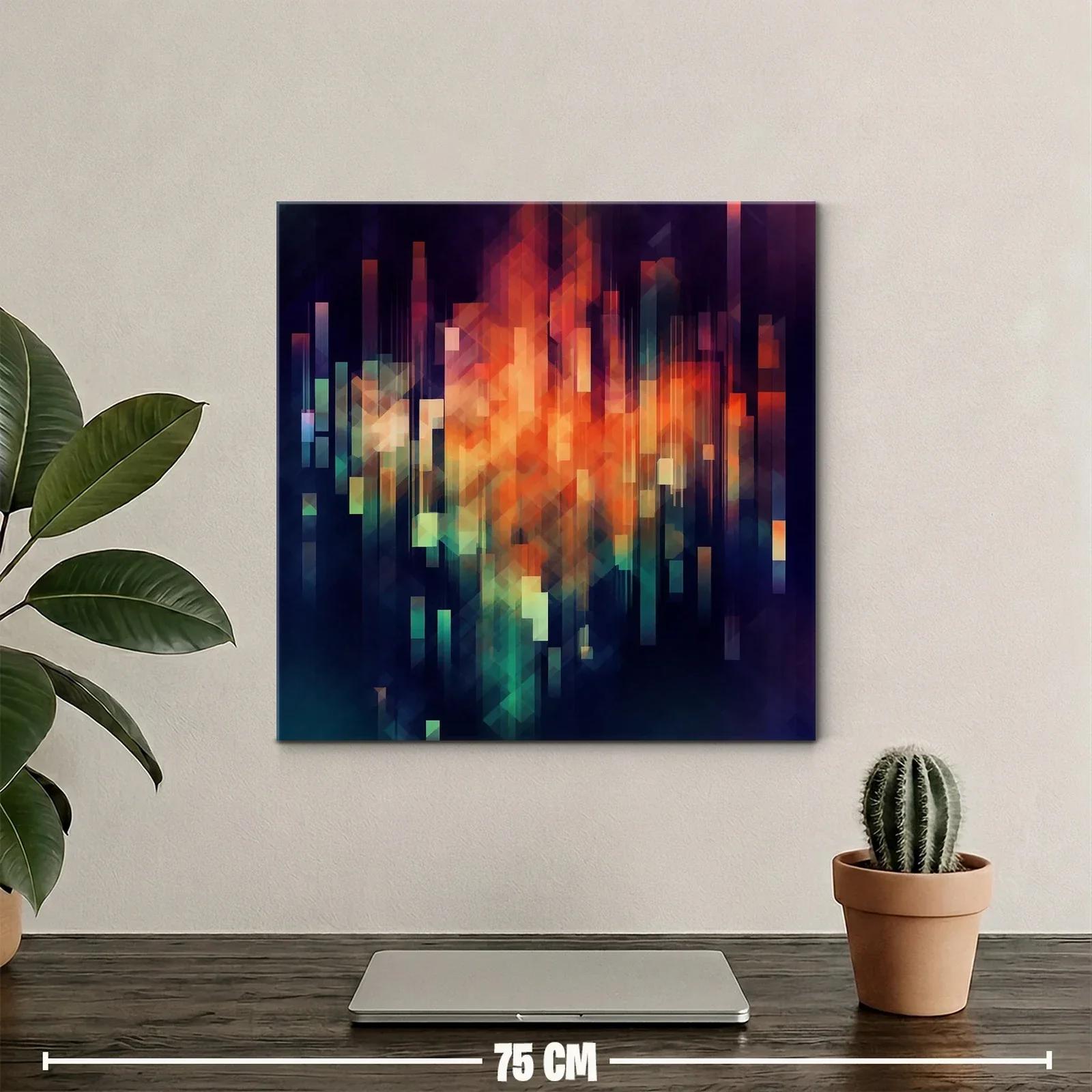 Cuadro abstracto vibrante con formas geométricas y luces intensas — miniatura 2