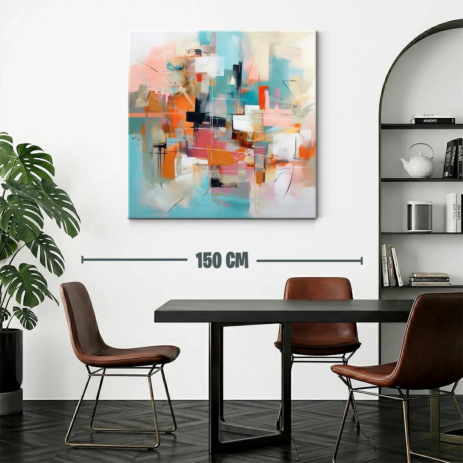 Cuadro abstracto con tonos cálidos y fríos en armonía — miniatura 2