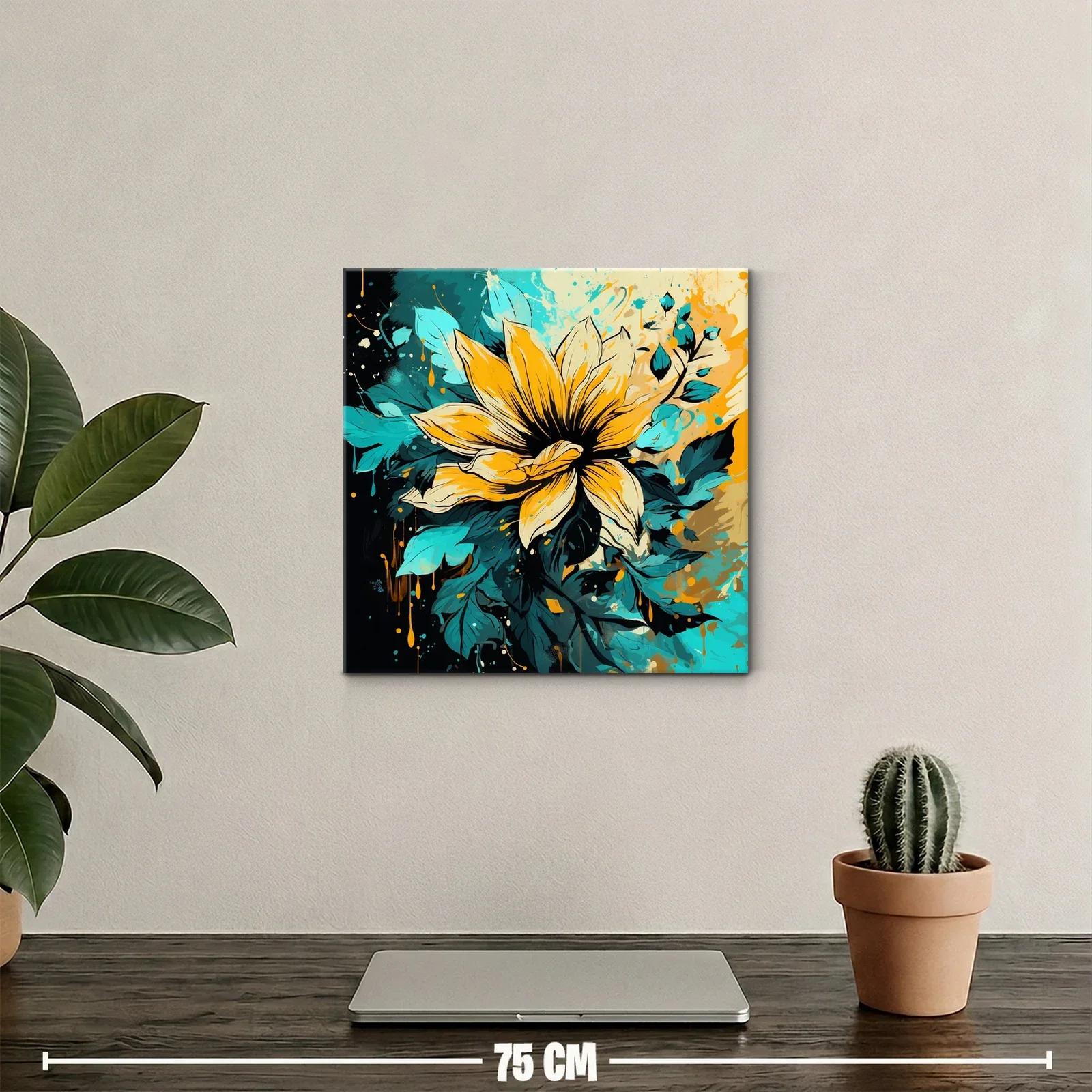 Vibrante flor amarilla con hojas en tonos azulados — miniatura 2