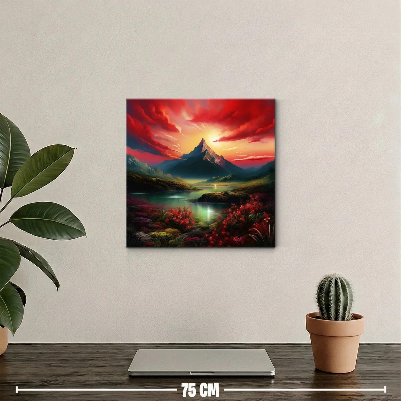 Paisaje Montañoso al Amanecer con Flores Rojas — miniatura 2