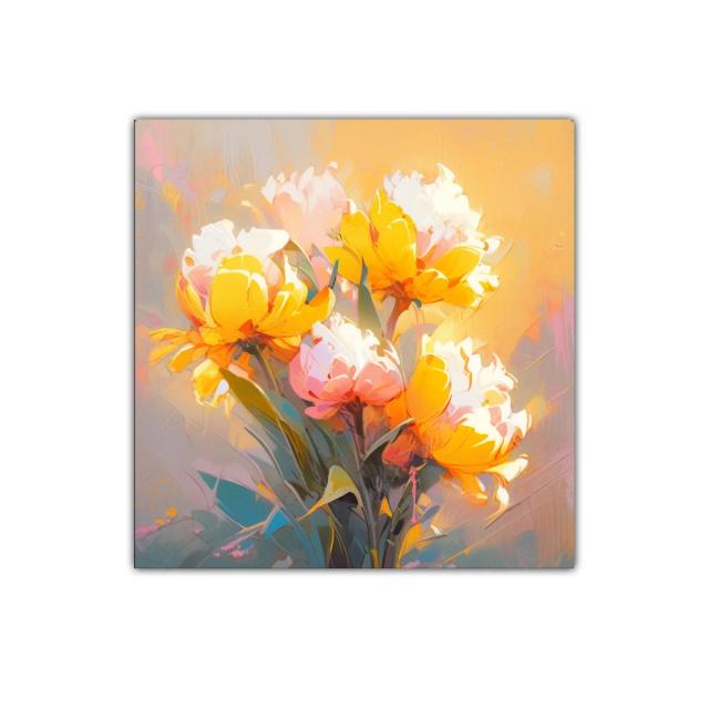 Cuadro decorativo de flores vibrantes y luz cálida