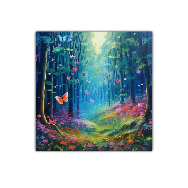 Bosque encantado con mariposas de vivos colores