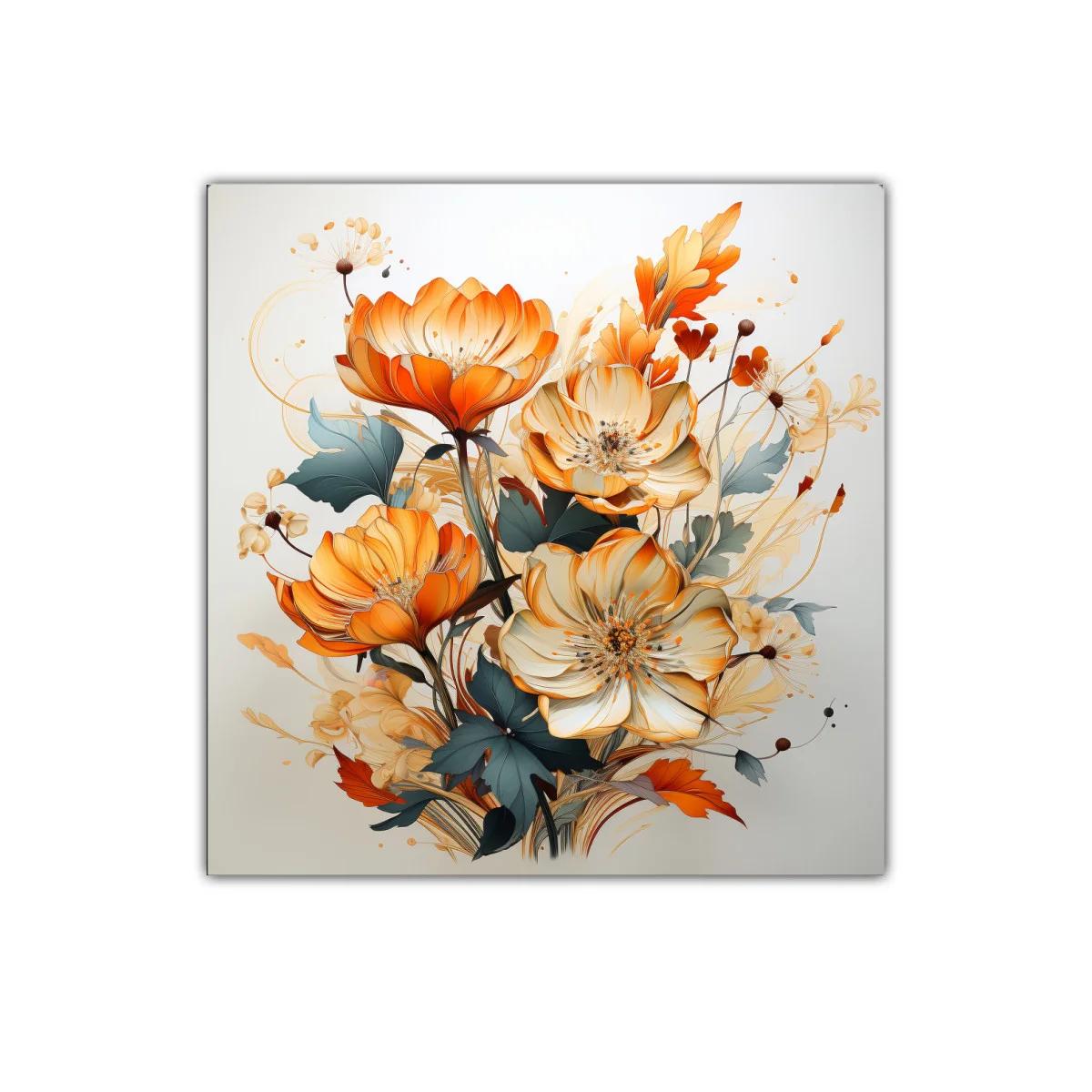Cuadro decorativo con delicadas flores en tonos naranja y beige