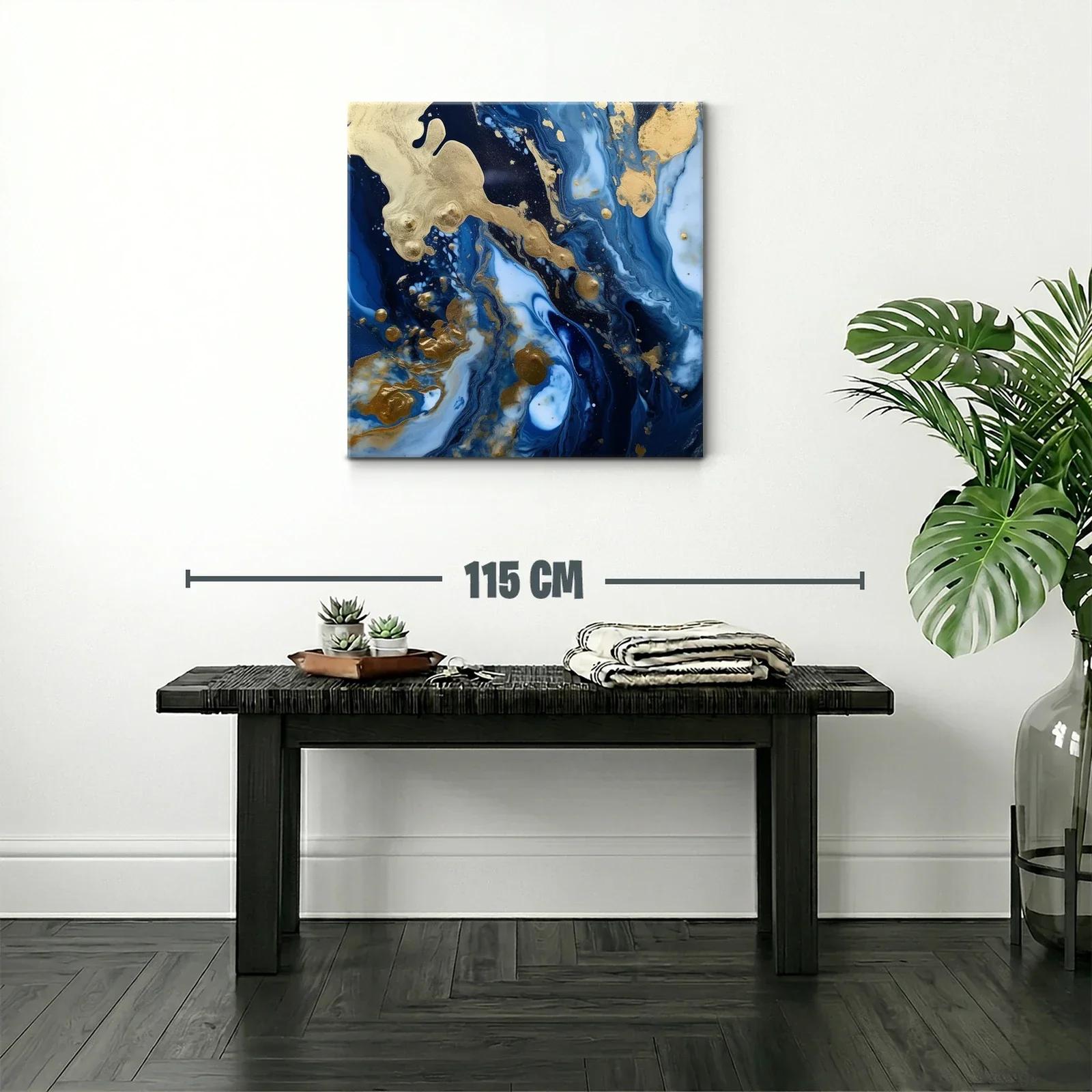 Cuadro abstracto con tonos azul oscuro y dorado elegante — miniatura 2