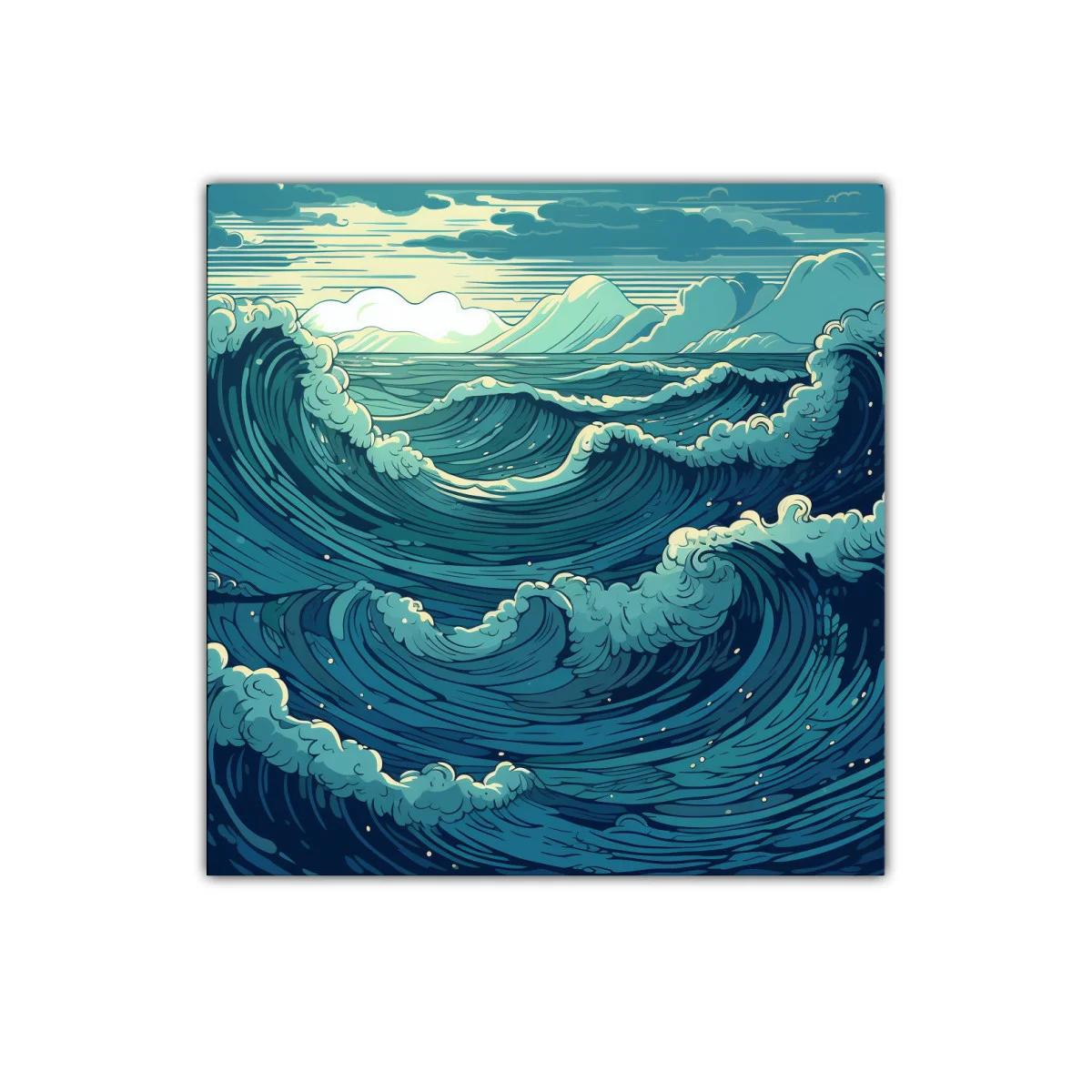 Cuadro decorativo con olas marinas en tonos azules y verdes — imagen principal