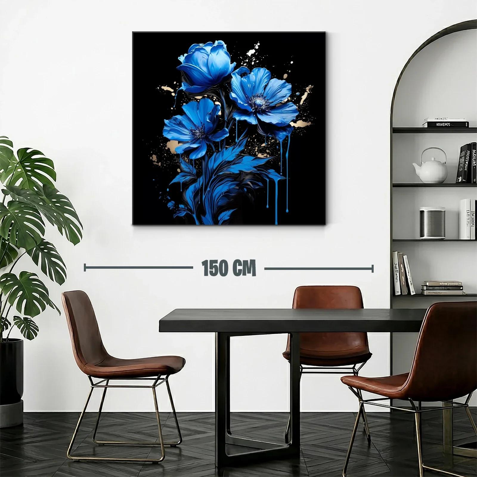 Flores azules vibrantes sobre fondo negro elegante — miniatura 2