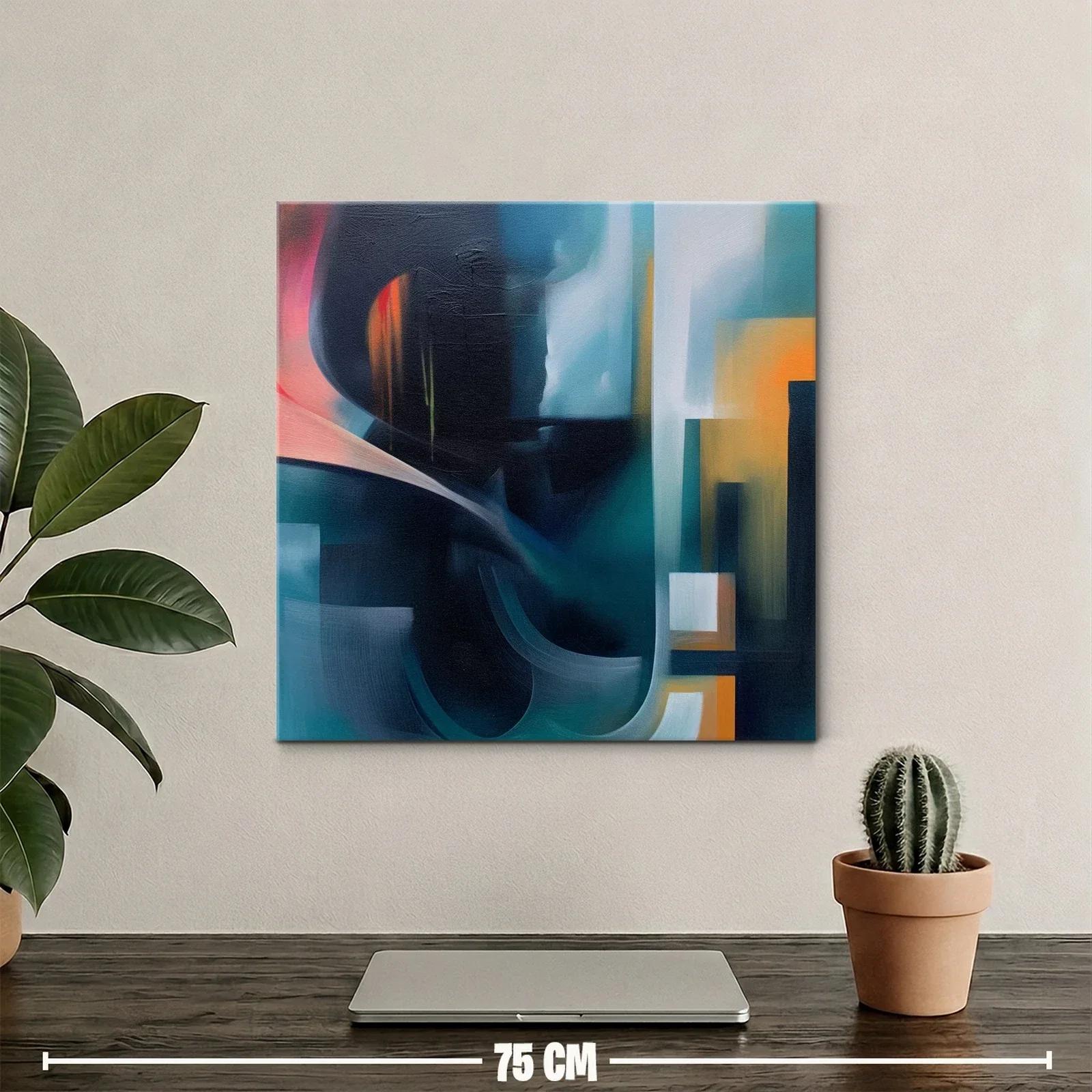 Cuadro abstracto con tonos oscuros y acentos cálidos — miniatura 2