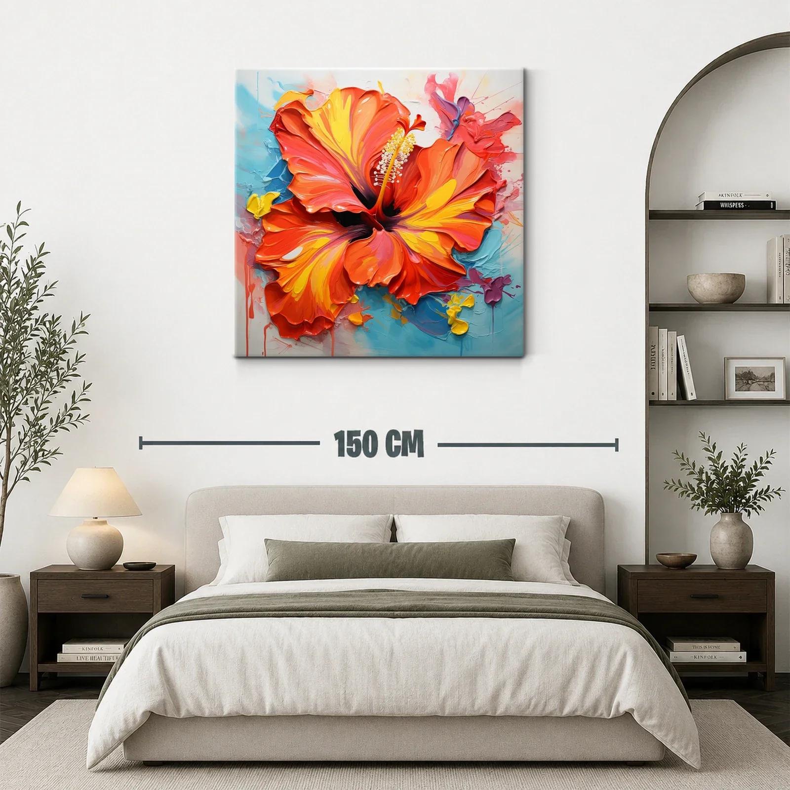 Cuadro flor hibisco vibrante en tonos cálidos y frescos — miniatura 3