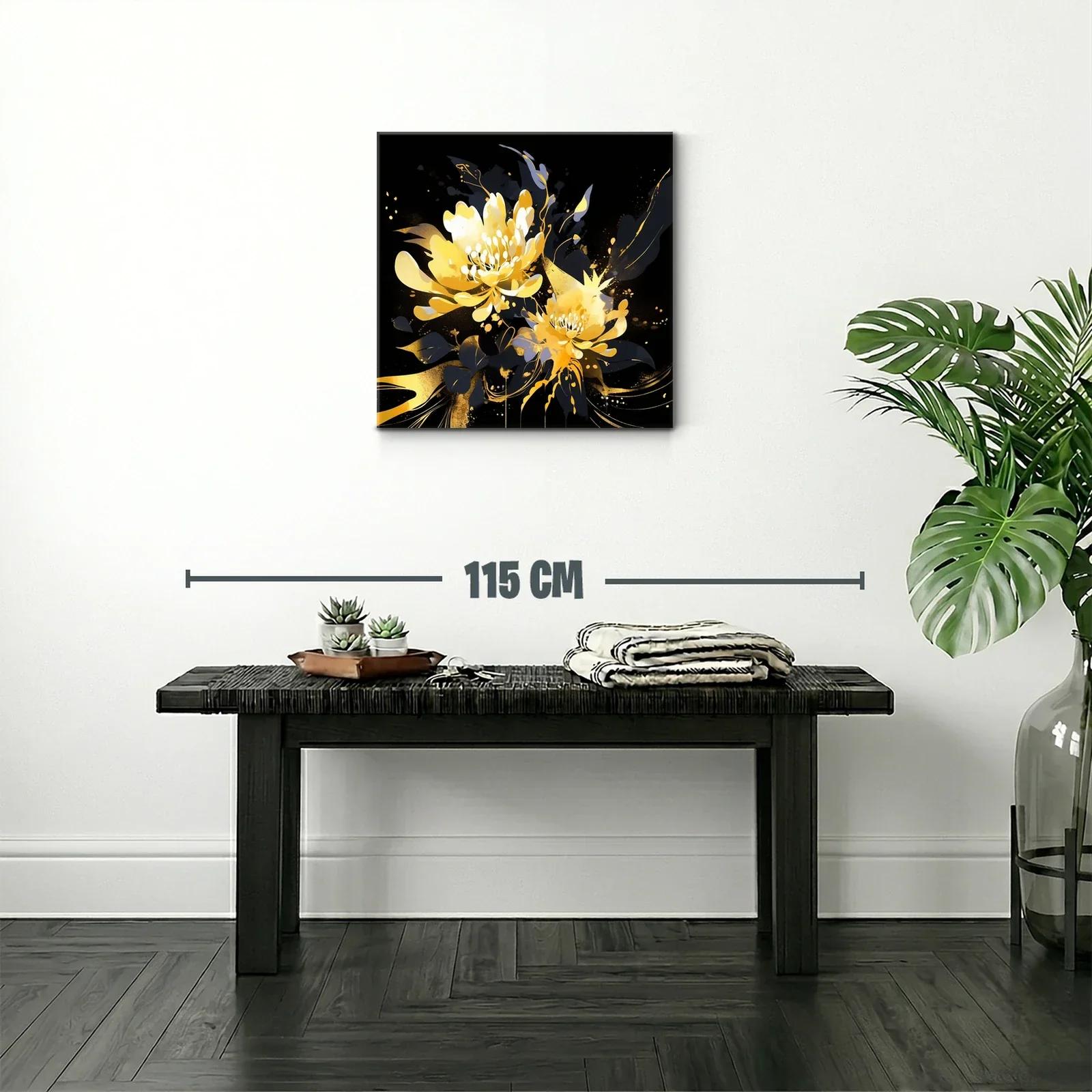 Cuadro floral vibrante con tonos amarillos y negros — miniatura 2