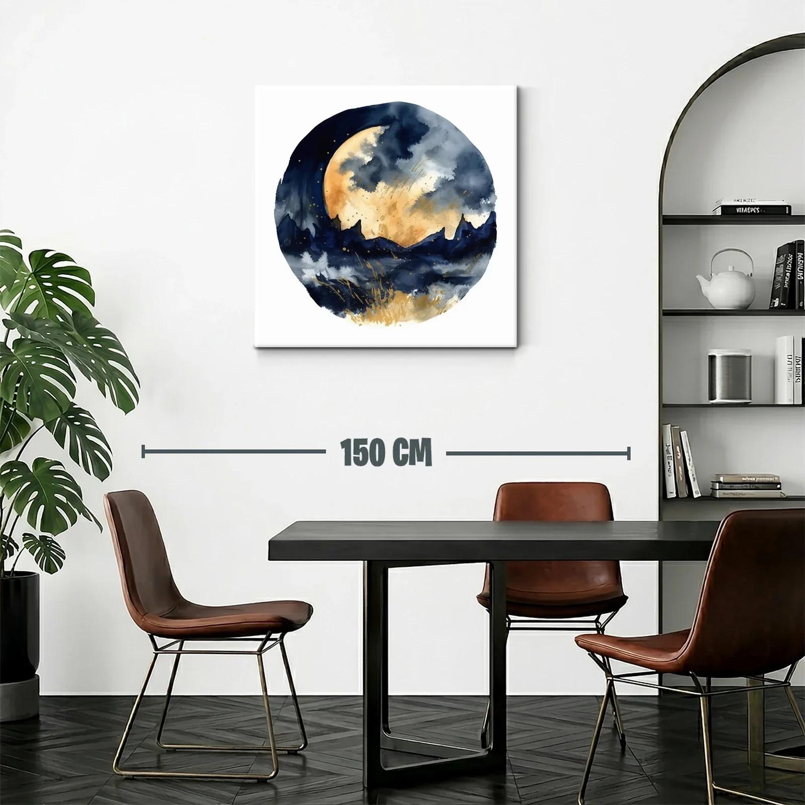 Paisaje nocturno con luna llena y montañas estilizadas — miniatura 2