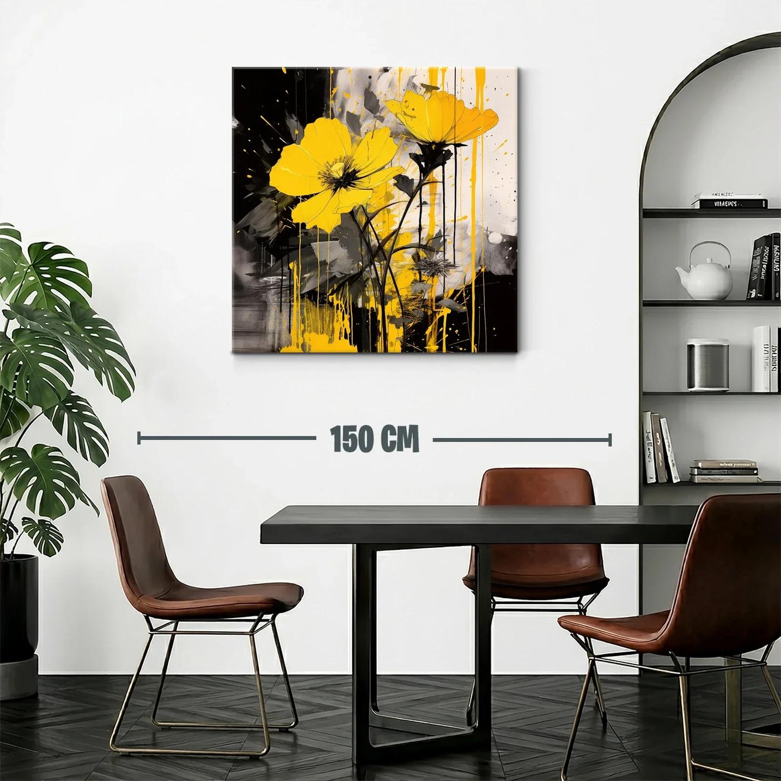 Vibrante cuadro floral con tonos amarillos y contraste negro — miniatura 2