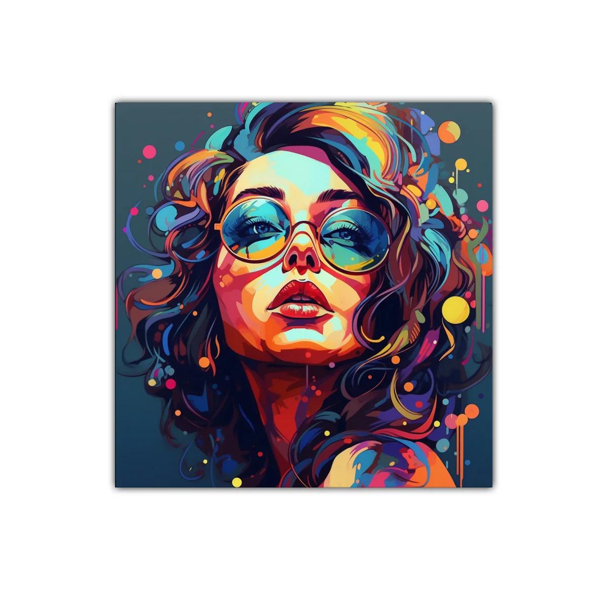 Retrato vibrante de mujer con gafas redondas y cabello colorido — imagen principal