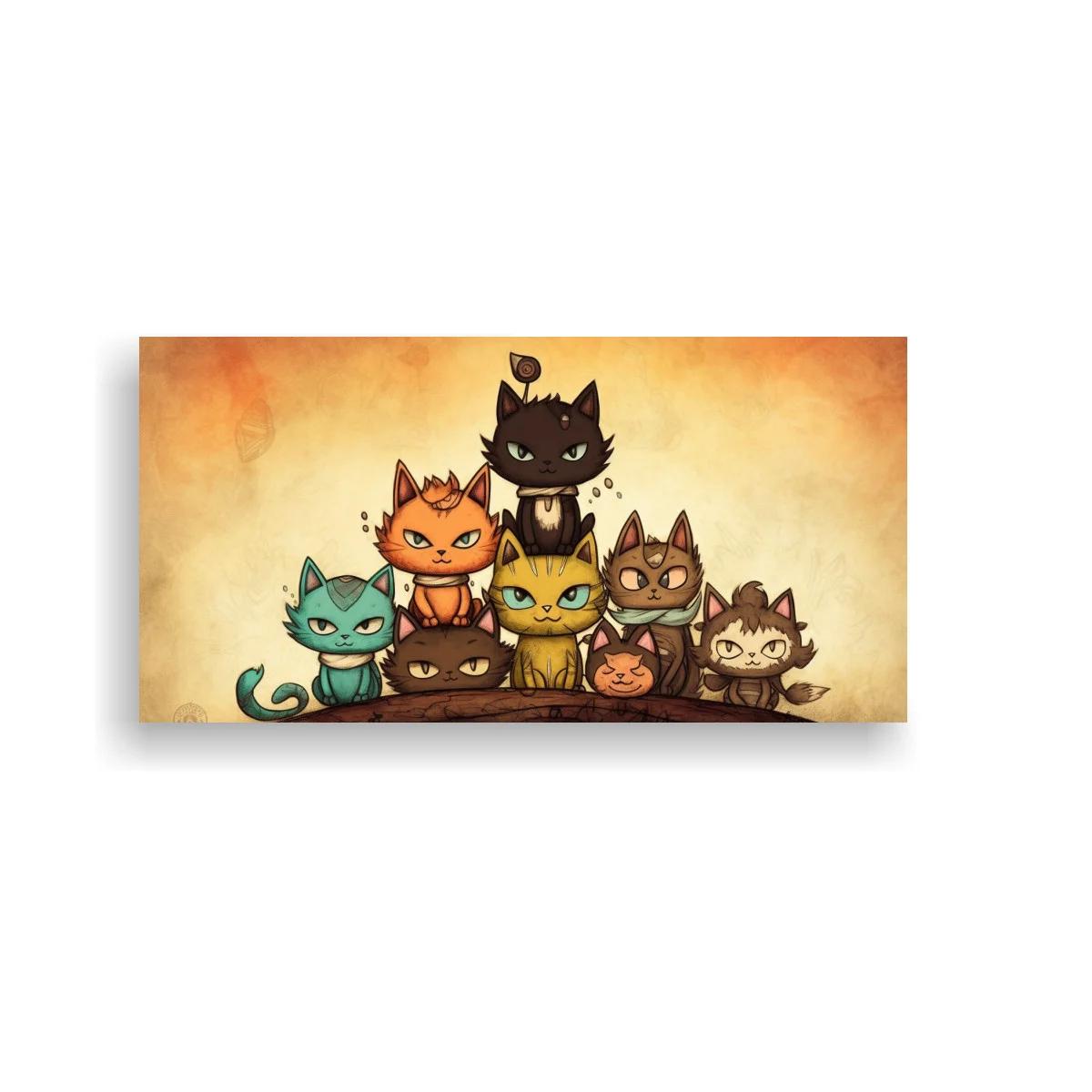 Cuadro grupo de gatos caricaturescos con ojos grandes