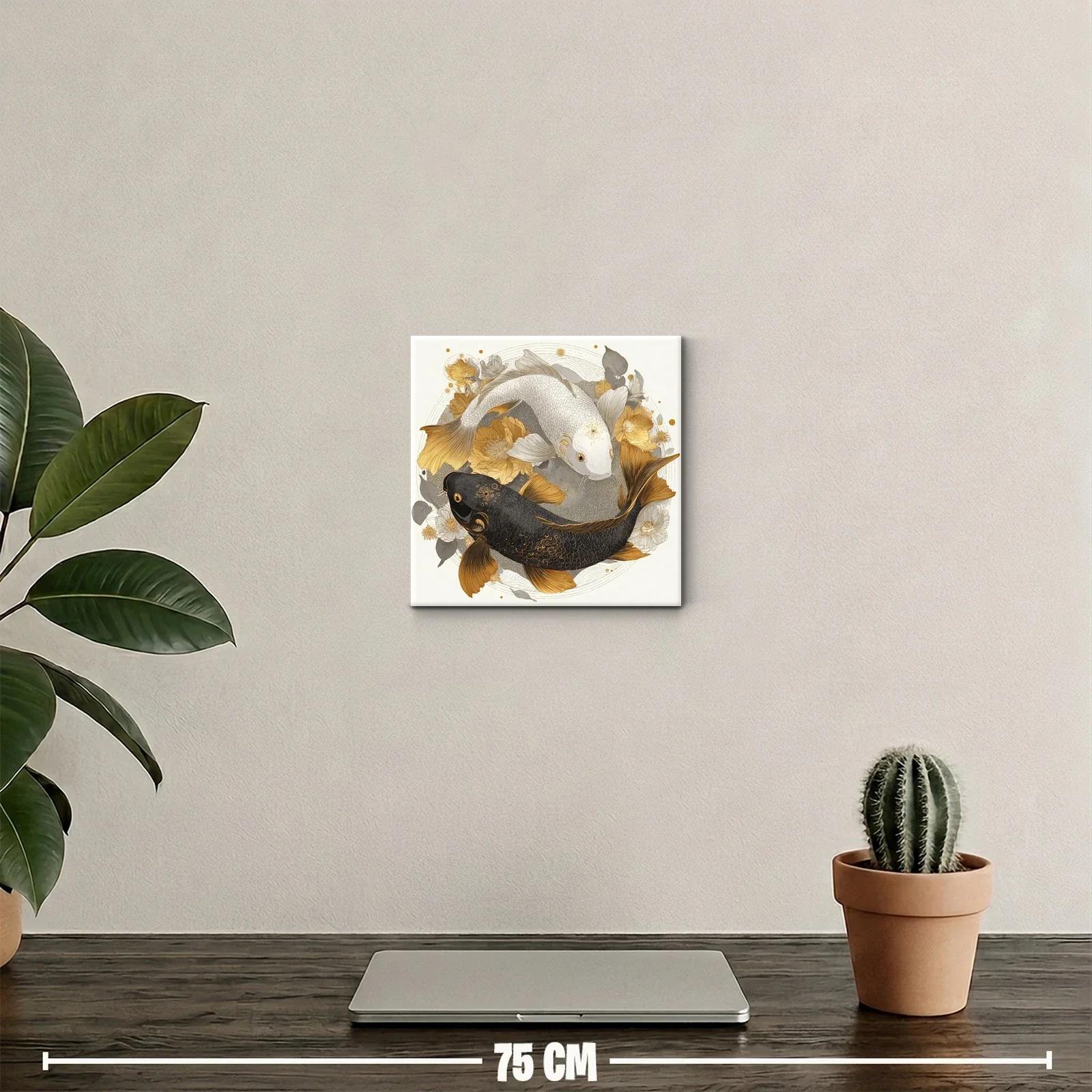 Cuadro decorativo con peces koi en tonos dorados y negros — miniatura 2