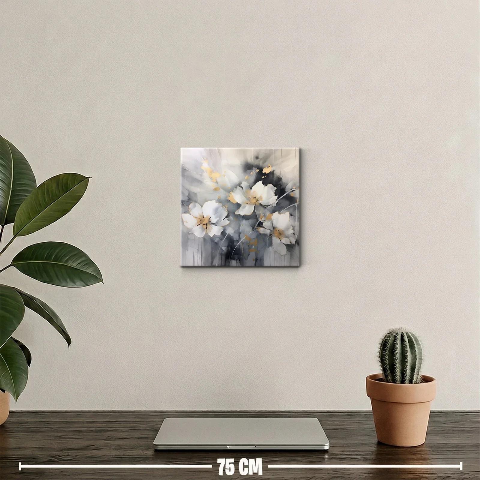 Cuadro decorativo con flores blancas y detalles dorados — miniatura 2