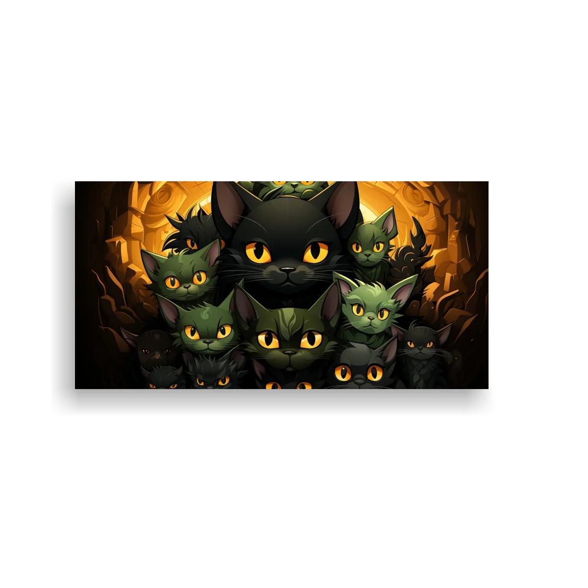 Cuadro grupo de gatos negros en cueva iluminada — imagen principal