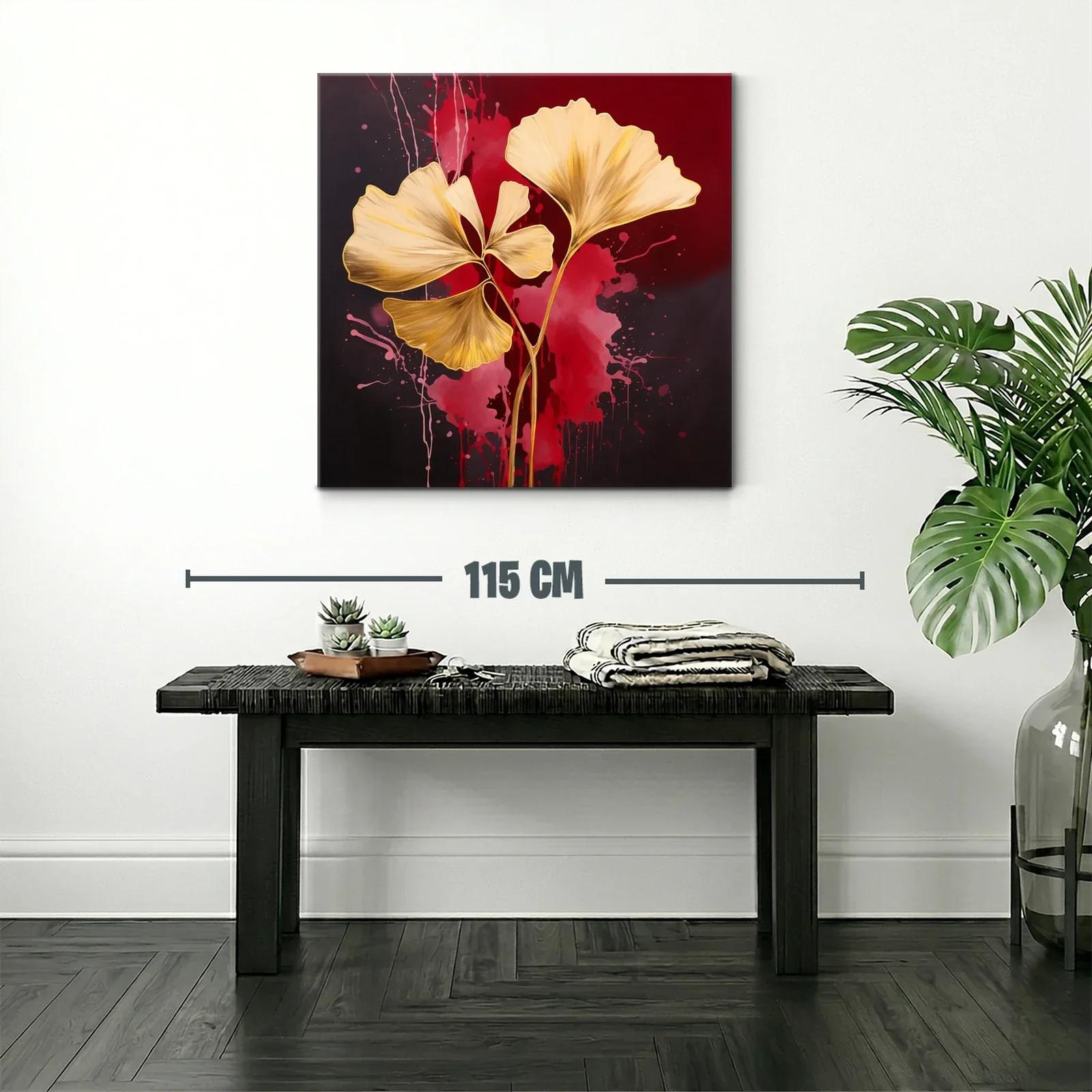Elegancia dorada con hojas abstractas sobre fondo rojo intenso — miniatura 2