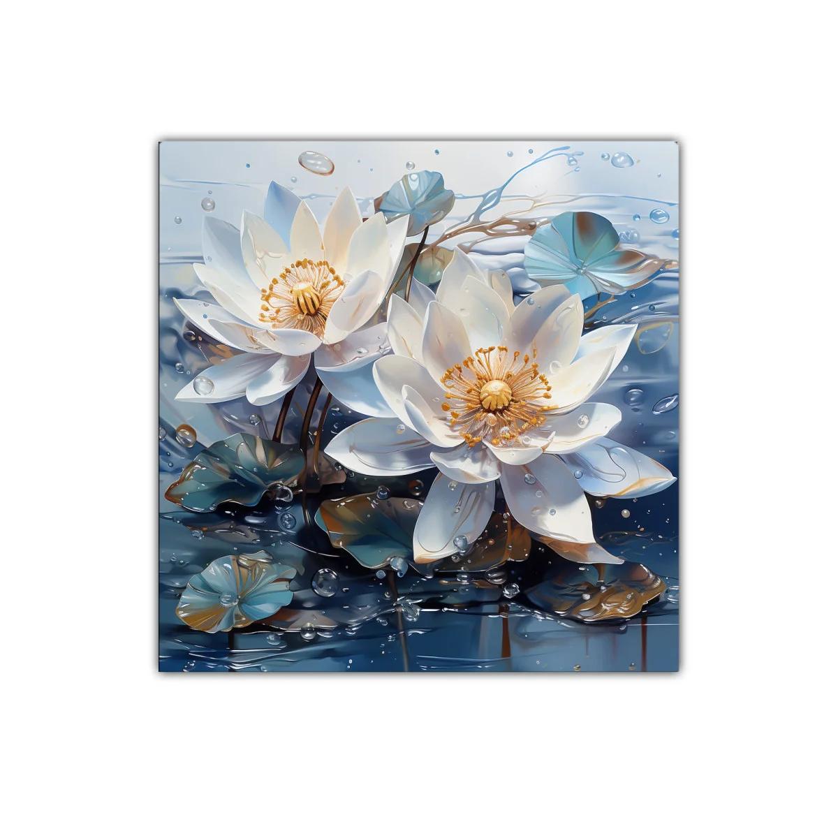 Elegancia serena de flores acuáticas en tonos azules y blancos