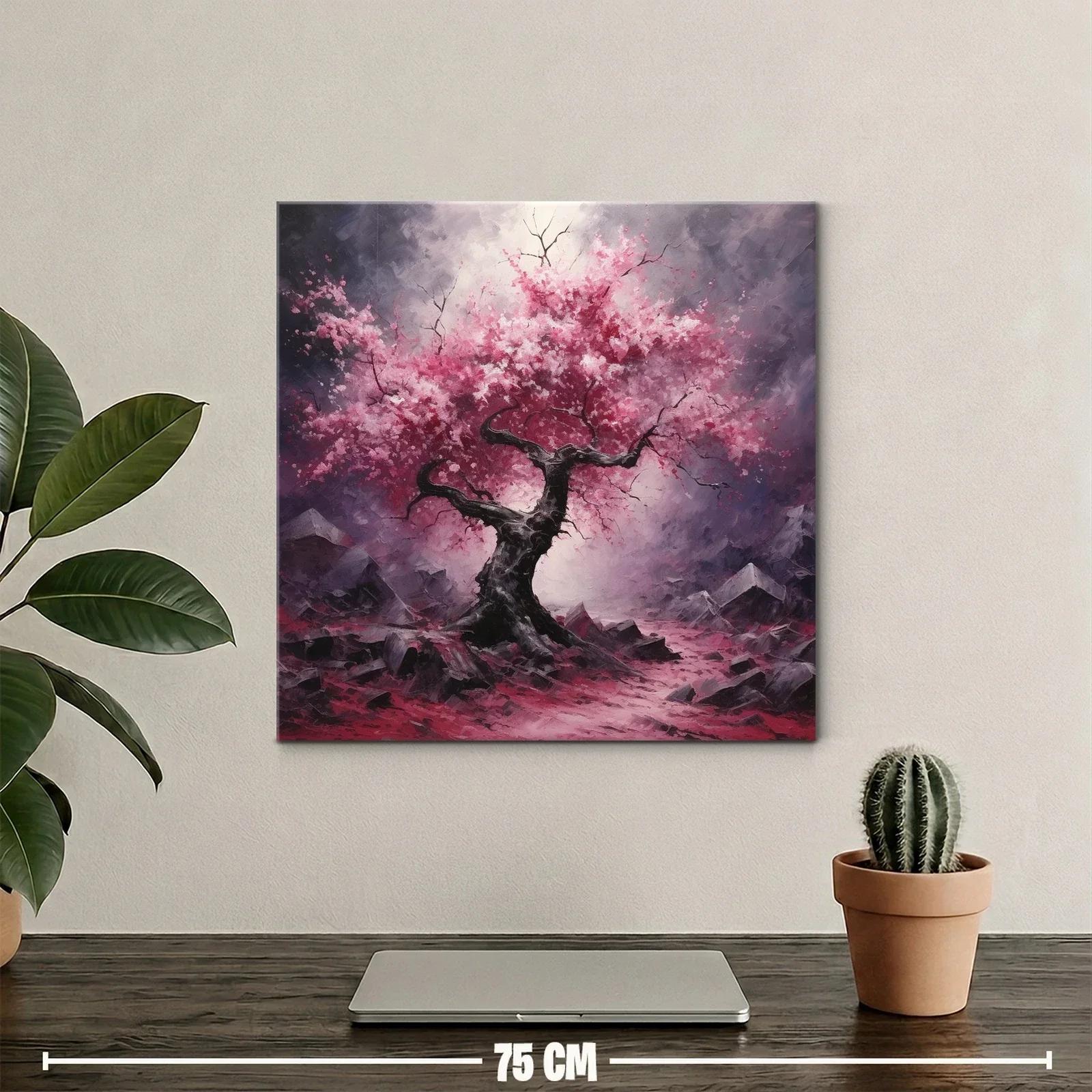 Árbol en flor entre rocas en paisaje místico — miniatura 2