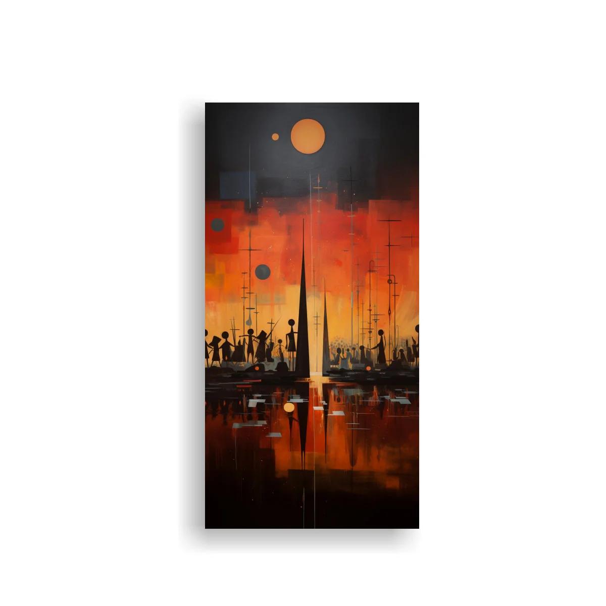 Cuadro veleros al atardecer con sol naranja — imagen principal