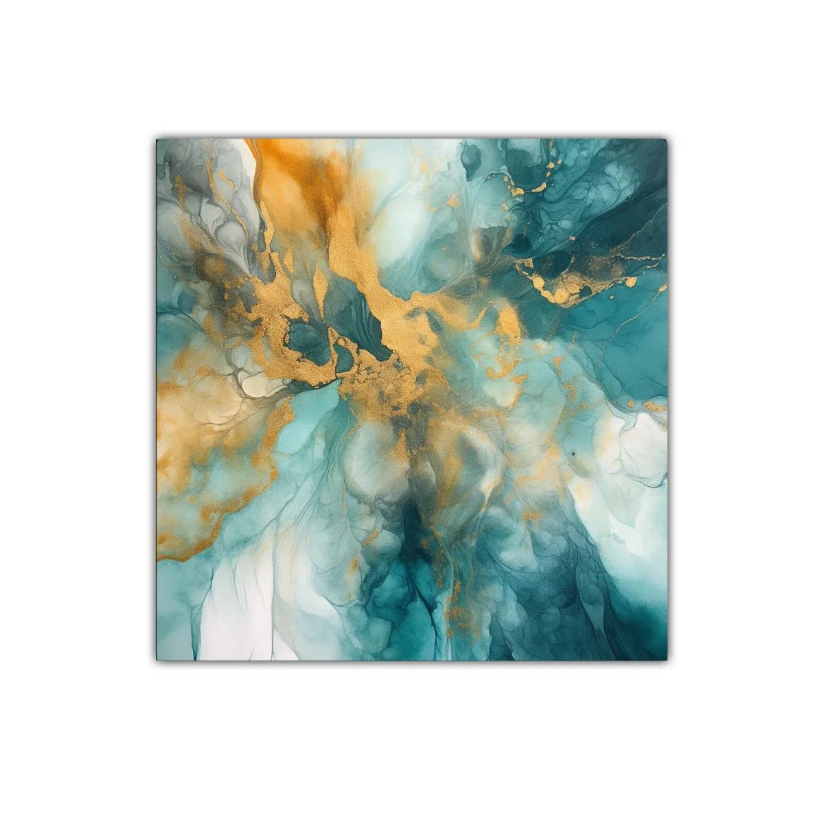 Cuadro decorativo con fluidez en tonos azules y dorados — imagen principal