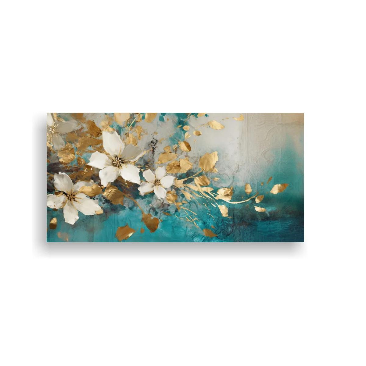 Cuadro flores blancas con brotes dorados