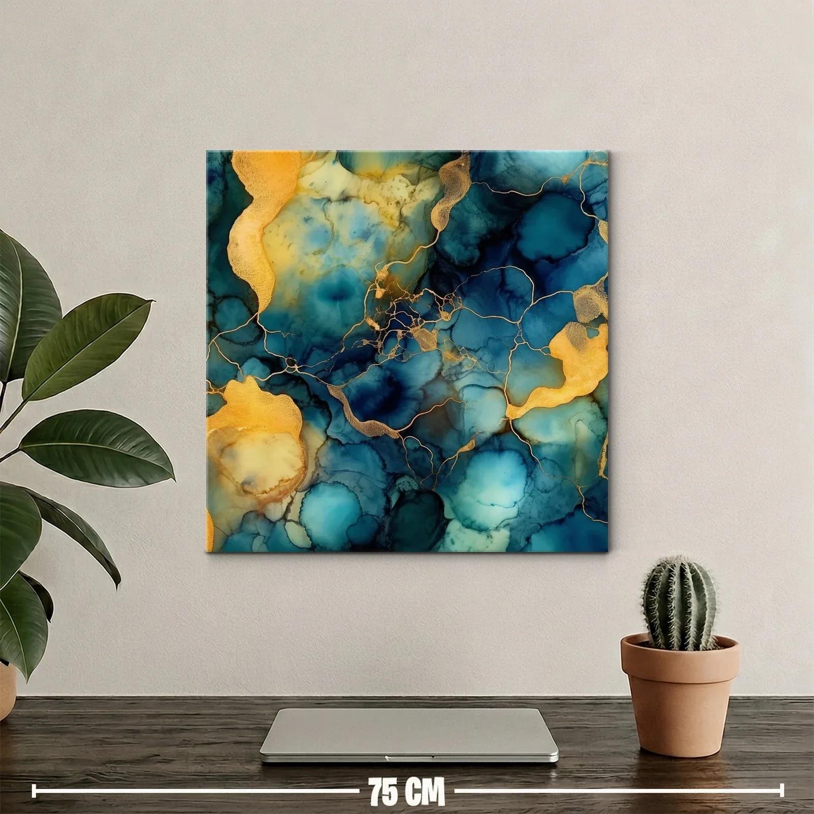 Cuadro abstracto en tonos azules y dorados modernos — miniatura 2