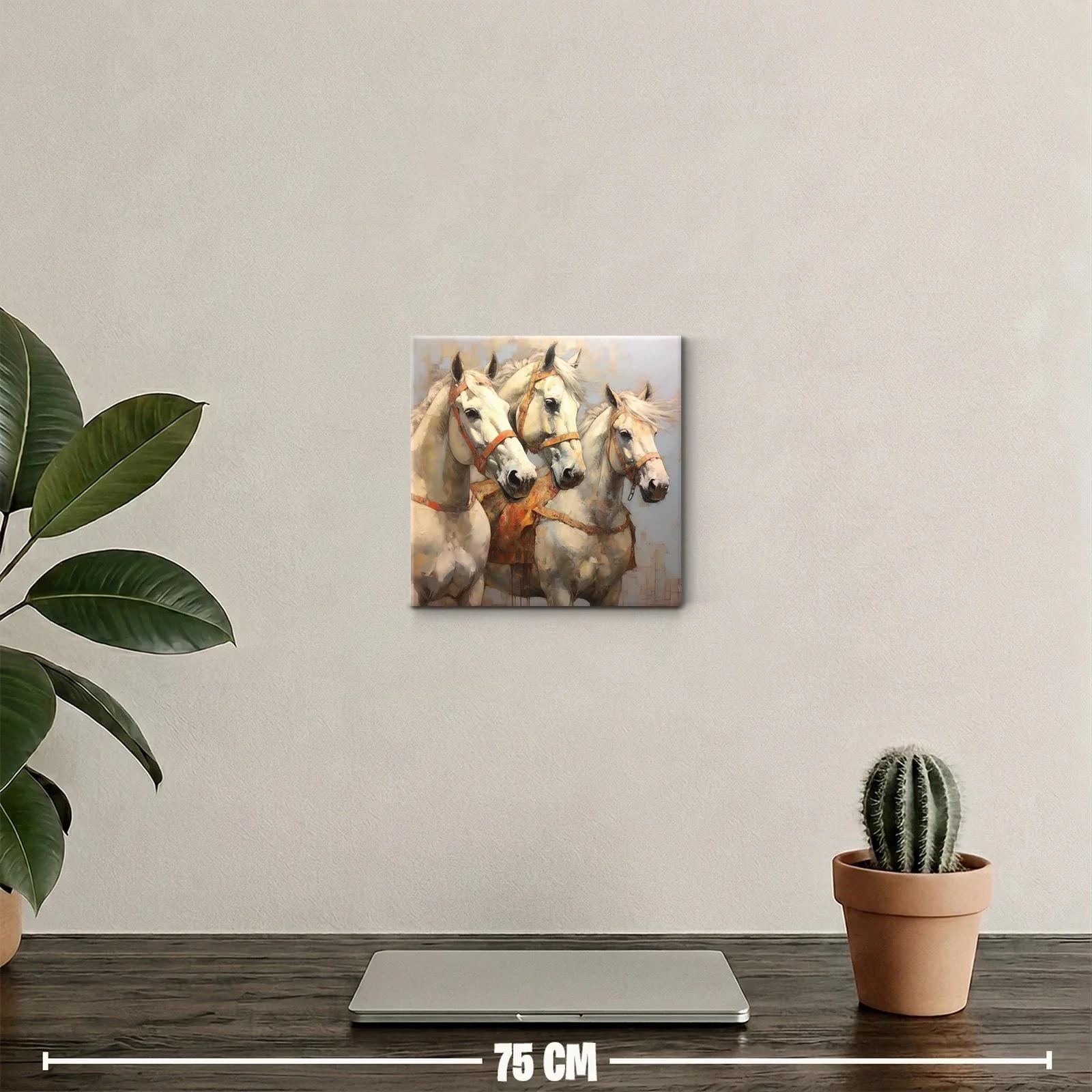 Cuadro decorativo con tres majestuosos caballos blancos — miniatura 2