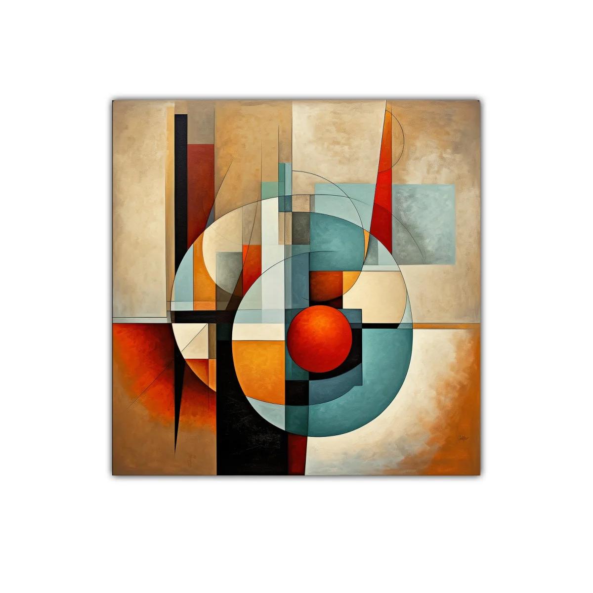 Composición geométrica en tonos cálidos y fríos vibrantes