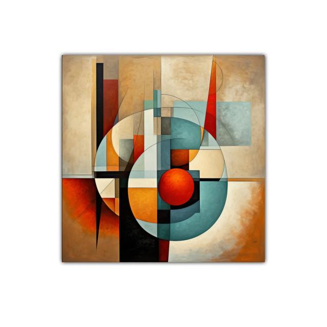 Composición geométrica en tonos cálidos y fríos vibrantes